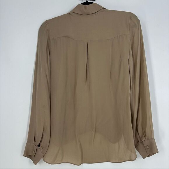 L’AGENCE Neutal Tan Chantarelle Silk Chiffon Longsleeve Faux Wrap Blouse Sz XS - Picture 9 of 10